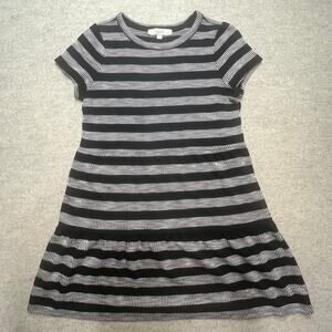 LOFT‎ Petite Striped Knit Dress Black White Casual Short Sleeve A-Line Size MP